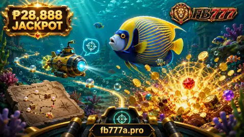 FB777 fishing water clearing after the armoured fish leaves, with distant shapes and a resting gold cannon