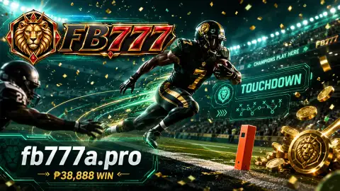 FB777 football action scene with a sharp diagonal strike line beneath dramatic stadium lighting