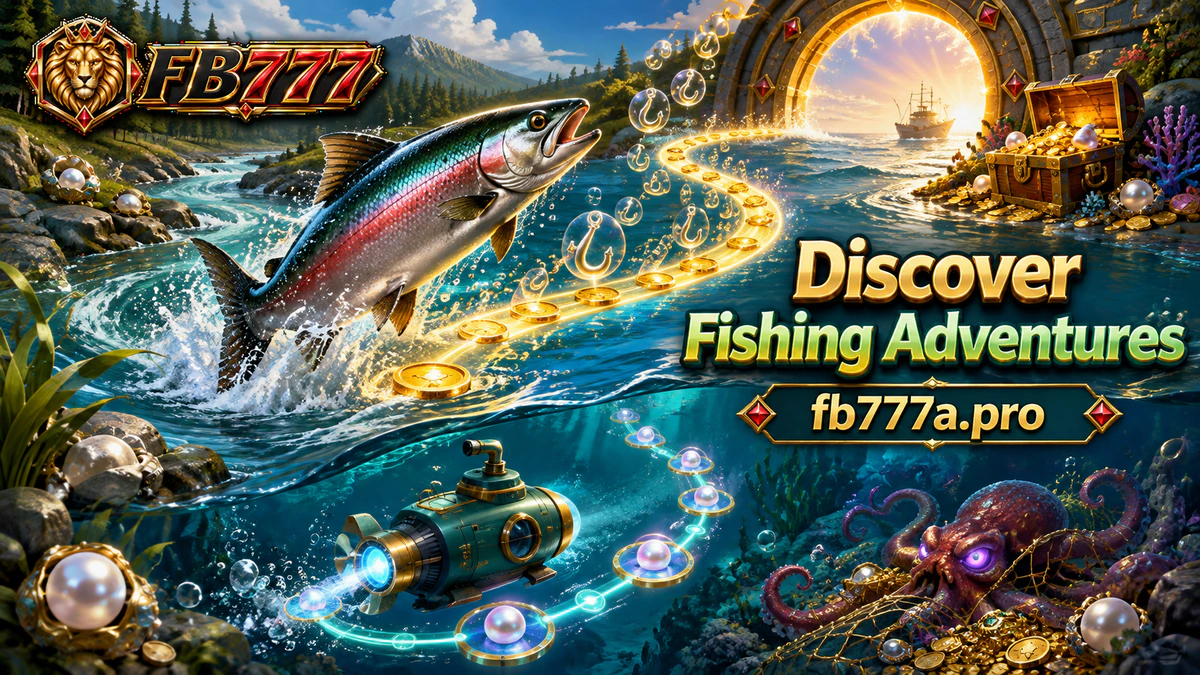 FB777 game download fishing scene with a luminous fish beside ruby coral and a low gold cannon